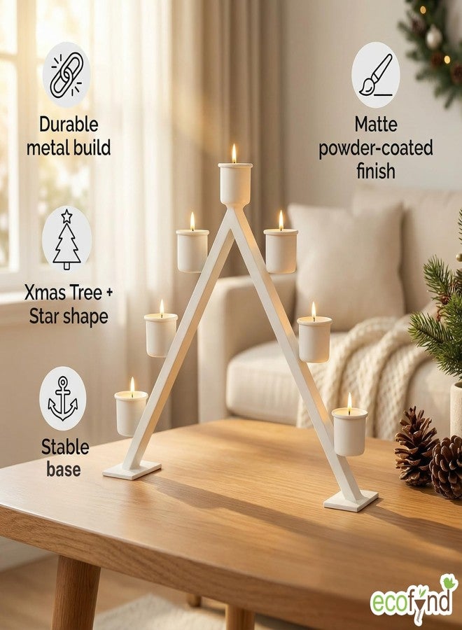 ecofynd Metal A-Frame Shape Multi-Candle Holder, (Pack of 1, White), Tapered Candle Stick Stand for Festival Gift, Decor, Dining Table Decoration, Home, Office (CH004) - Image 3